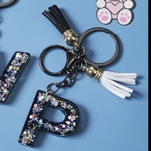 NEW! Resin Letter "P" Initial Keychain Purse 🎒 Bag Charm w/ Double Tassels